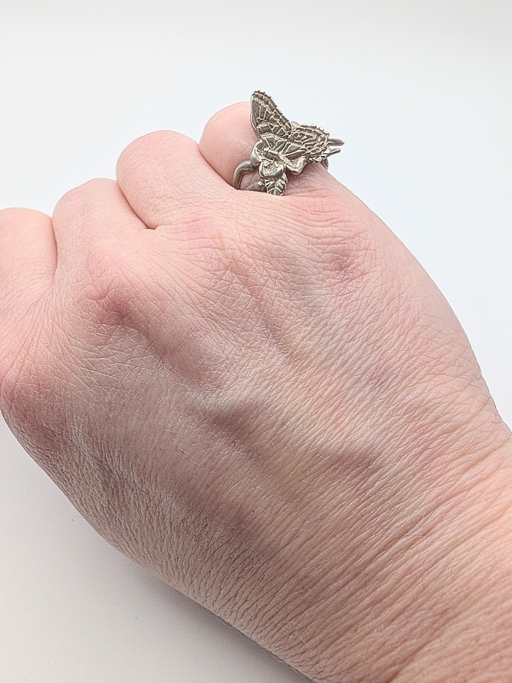 Handmade Sterling Silver Butterfly Floral Design Ring - Picture 3 of 7